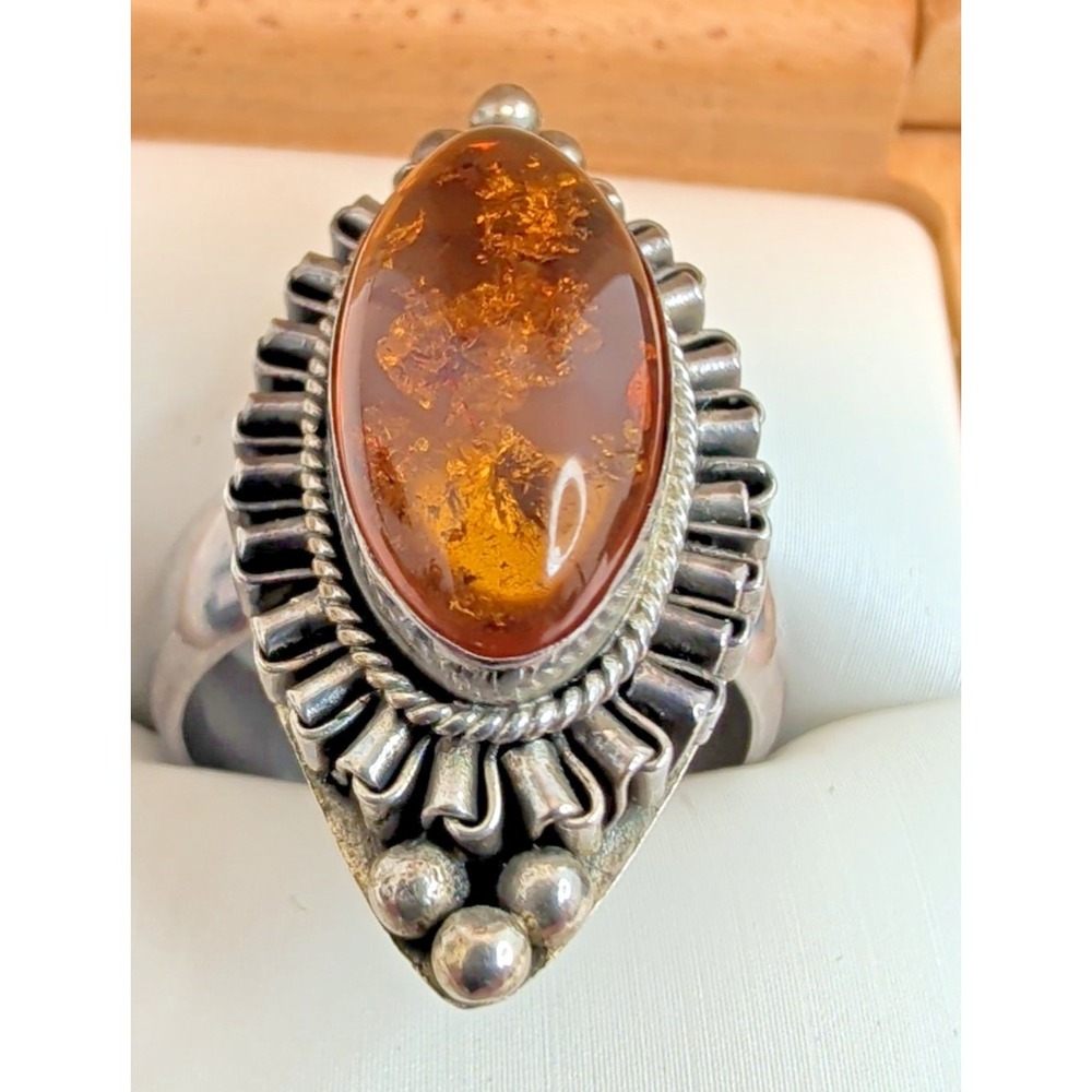 SUARTI BA 925 Sterling Silver Baltic Amber Balinese Statement Ring Sz 9.75